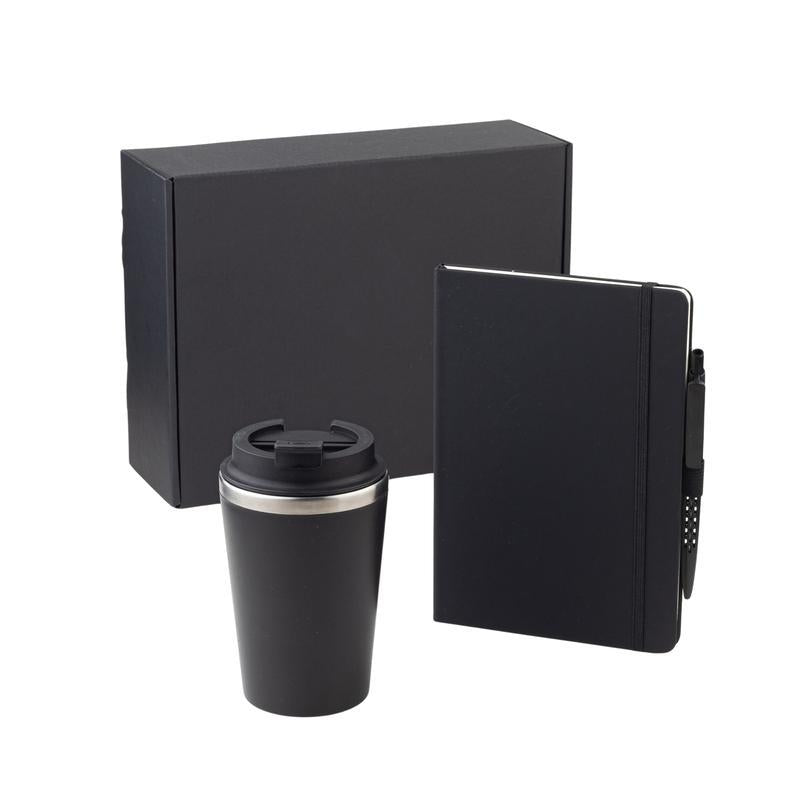KOKSI - Giftology Set of Double Walled Tumbler, A5 Notebook and Pen-black